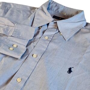 RALPH LAUREN Blue Oxford Shirt Mens 16.5/34-35 Button Up Long Sleeve Blue 
Pony